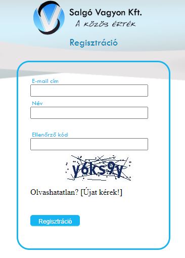 regisztráció ablak